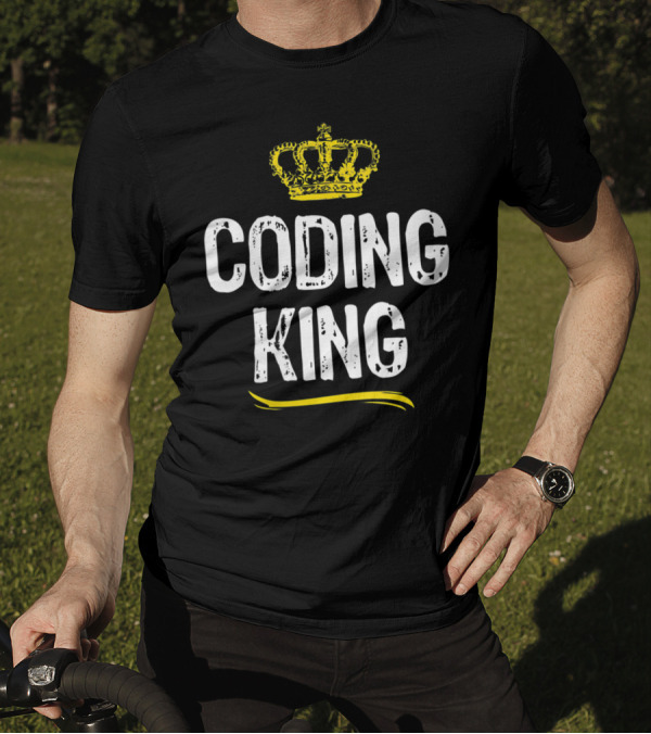Coding King Coder Funny Cool Yellow Crown T-Shirt