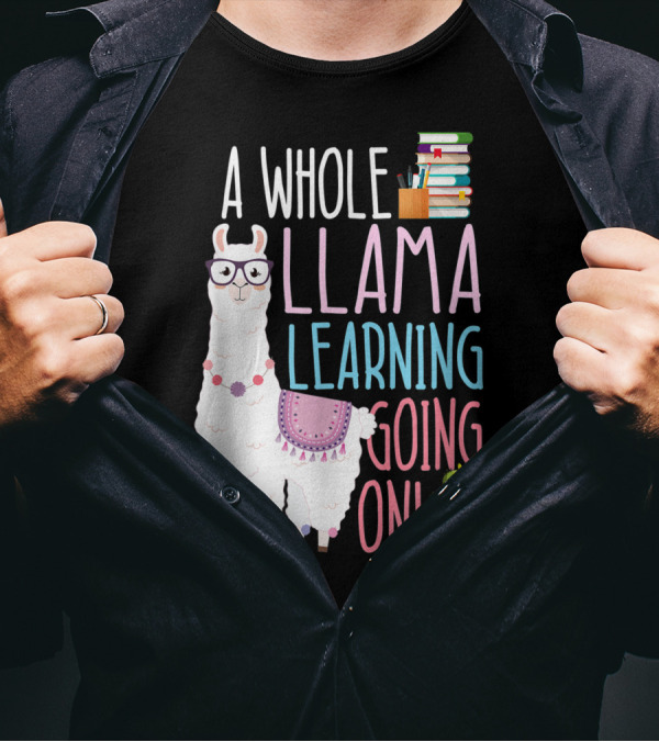 A Whole Llama Learning Going On Books And Glasses Cactus T-Shirt