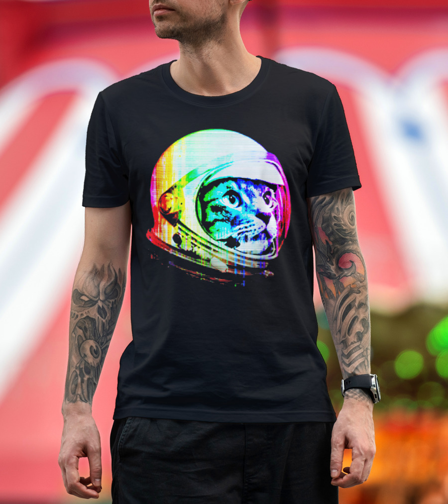 Beautiful Cosmic Cat in Astronaut Helmet Space Helmet T-Shirt