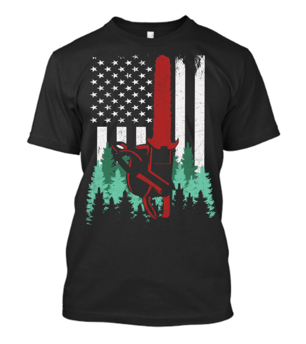 Thin Red Line Chainsaw Logger American Flag Forest Arborist Lumberjack T-Shirt