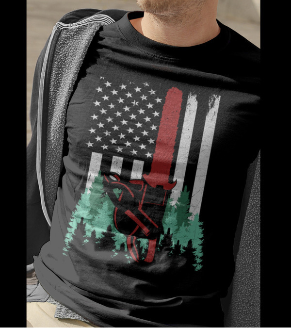 Thin Red Line Chainsaw Logger American Flag Forest Arborist Lumberjack T-Shirt