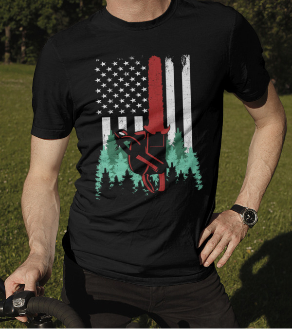 Thin Red Line Chainsaw Logger American Flag Forest Arborist Lumberjack T-Shirt