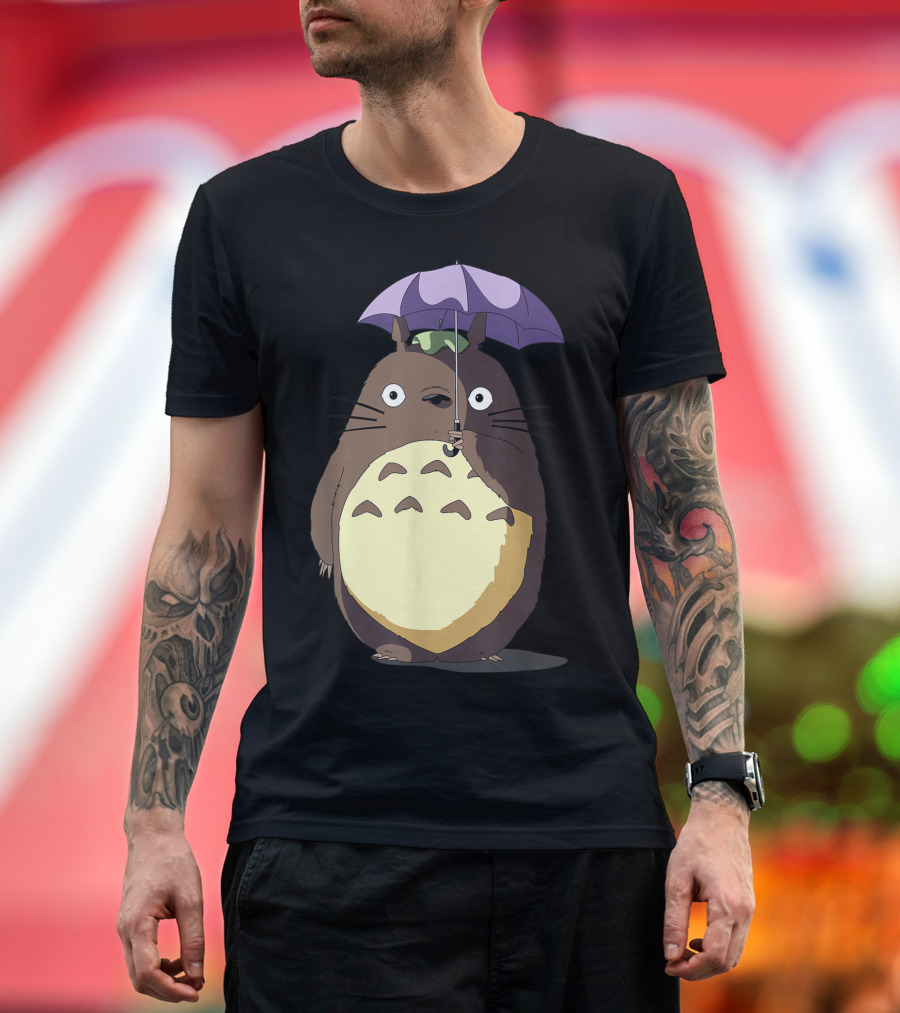 My Neighbor Totoro Umbrella Brown Character with Green Leaf T-Shirt