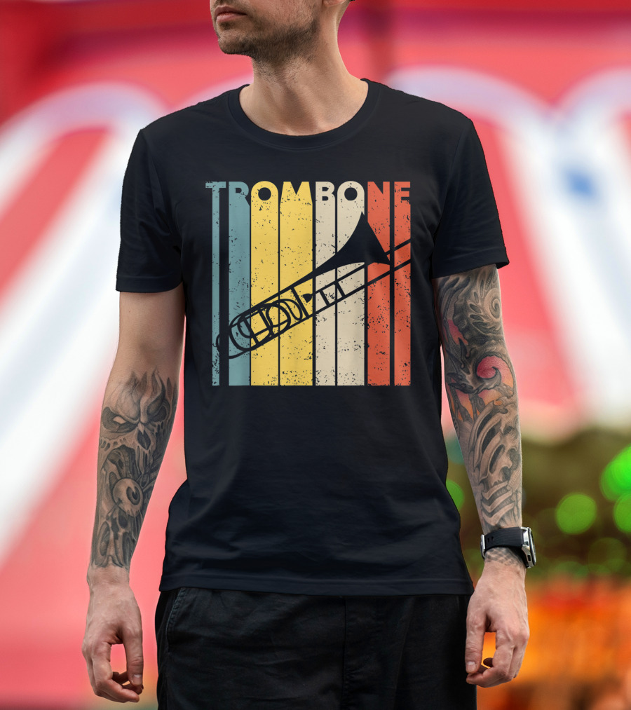 Vintage Trombone Retro Marching Band Stripes T-Shirt