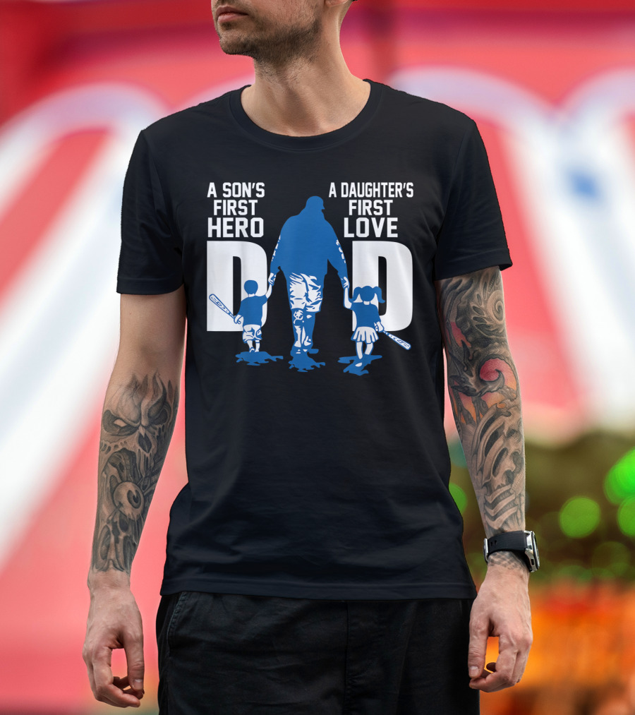 A Son's First Hero A Daughter's First Love Dad Baseball Bat Fatherhood Trio T-Shirt