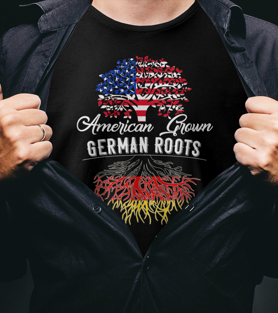 American Grown German Roots Tree With USA Flag And Germany Roots T-Shirt
