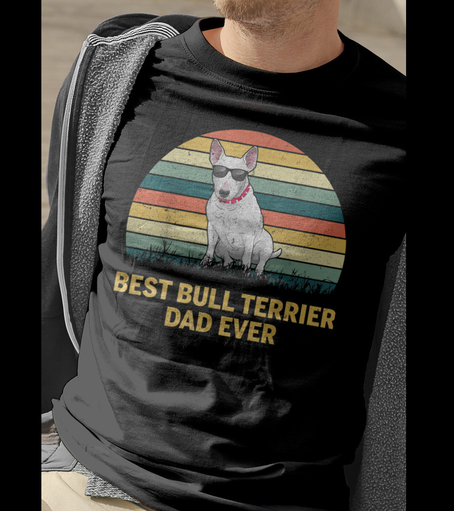Best Bull Terrier Dad Ever Retro Sunglasses T-Shirt