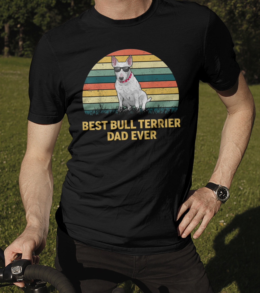Best Bull Terrier Dad Ever Retro Sunglasses T-Shirt