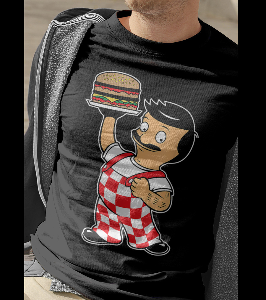 Big Bob Checkered Overalls Burger Mascot T-Shirt