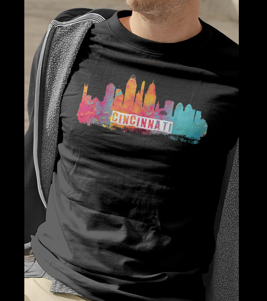 Cincinnati Ohio Watercolor Skyline Cincinnati State Pride T-Shirt