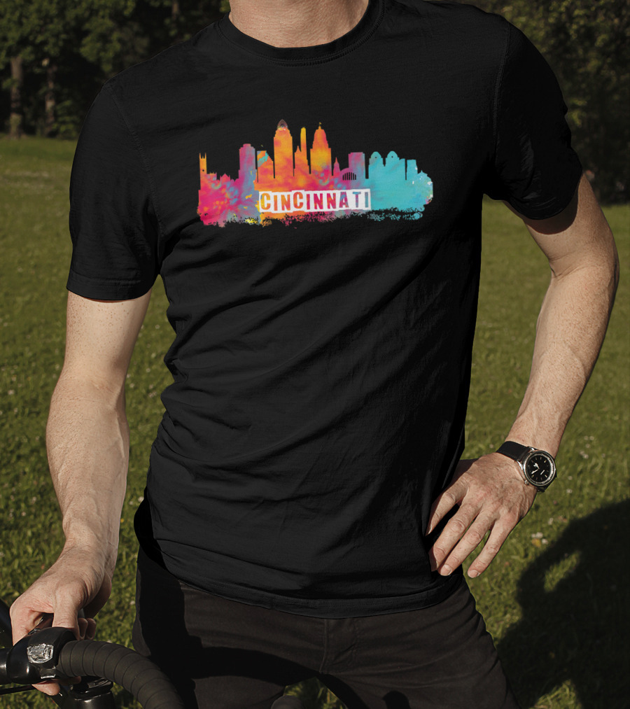 Cincinnati Ohio Watercolor Skyline Cincinnati State Pride T-Shirt