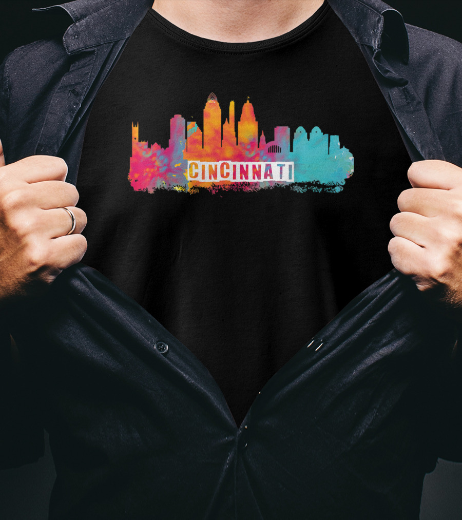 Cincinnati Ohio Watercolor Skyline Cincinnati State Pride T-Shirt