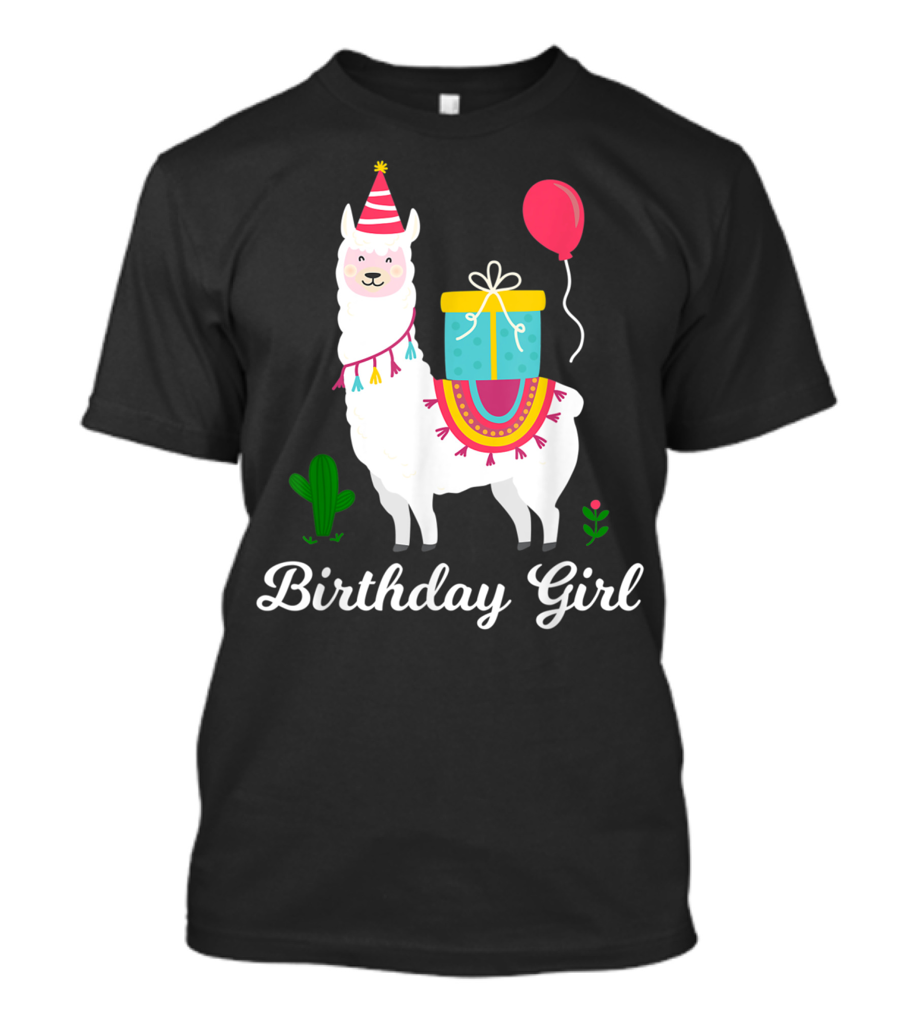 Birthday Girl Cute Alpaca Llama Cactus Balloon Party T-Shirt