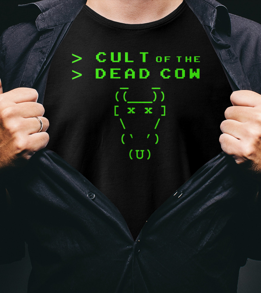 Cult Of The Dead Cow ASCII Art Green Text T-Shirt