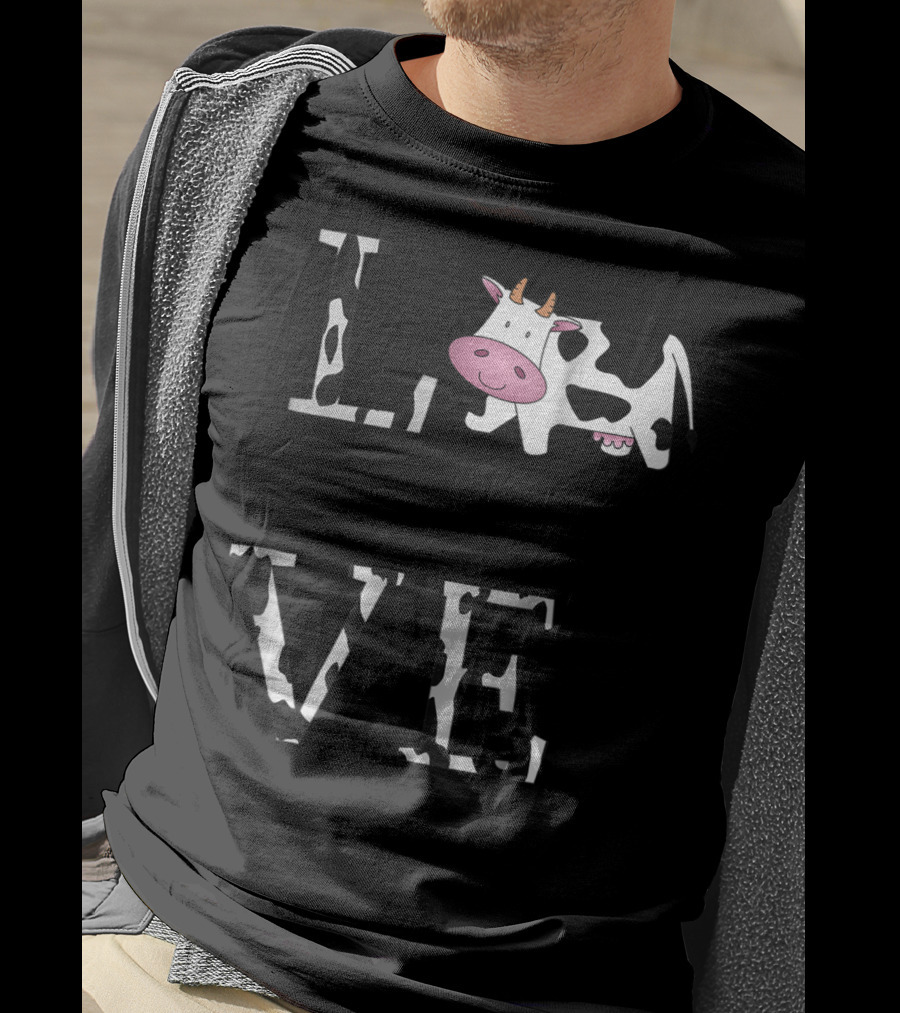 Cow Print LOVE With Cute Cow Face T-Shirt