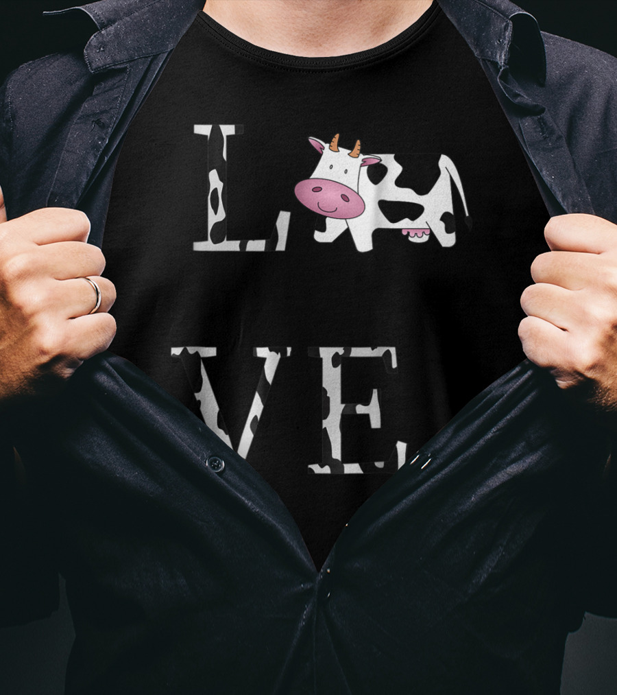 Cow Print LOVE With Cute Cow Face T-Shirt