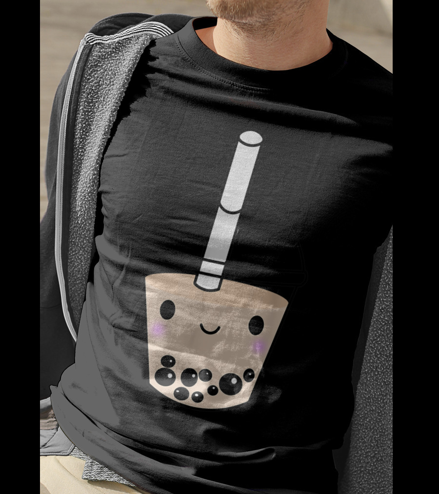 Cute Kawaii Boba Milk Tea Lover With Smiling Bubble Face T-Shirt
