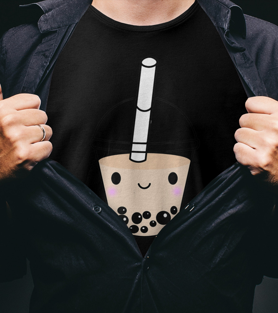Cute Kawaii Boba Milk Tea Lover With Smiling Bubble Face T-Shirt
