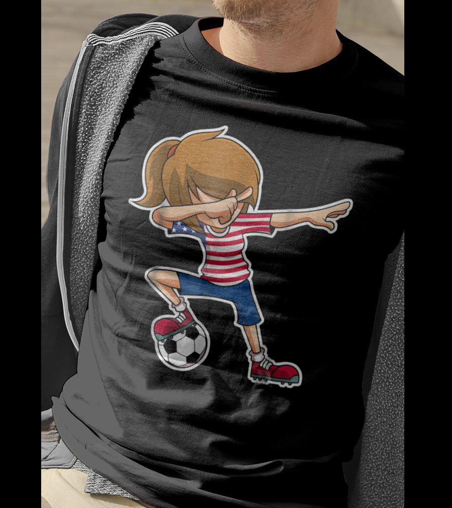 USA Soccer Girl Dabbing Pose With American Flag Jersey T-Shirt