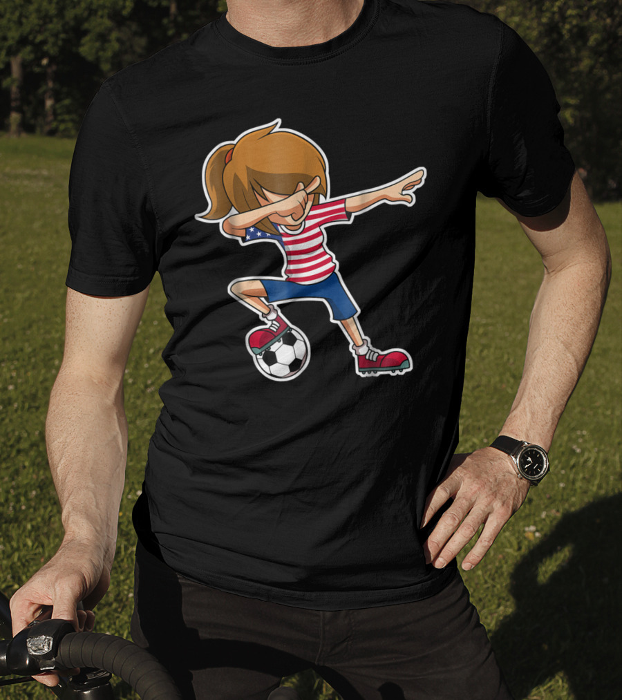 USA Soccer Girl Dabbing Pose With American Flag Jersey T-Shirt