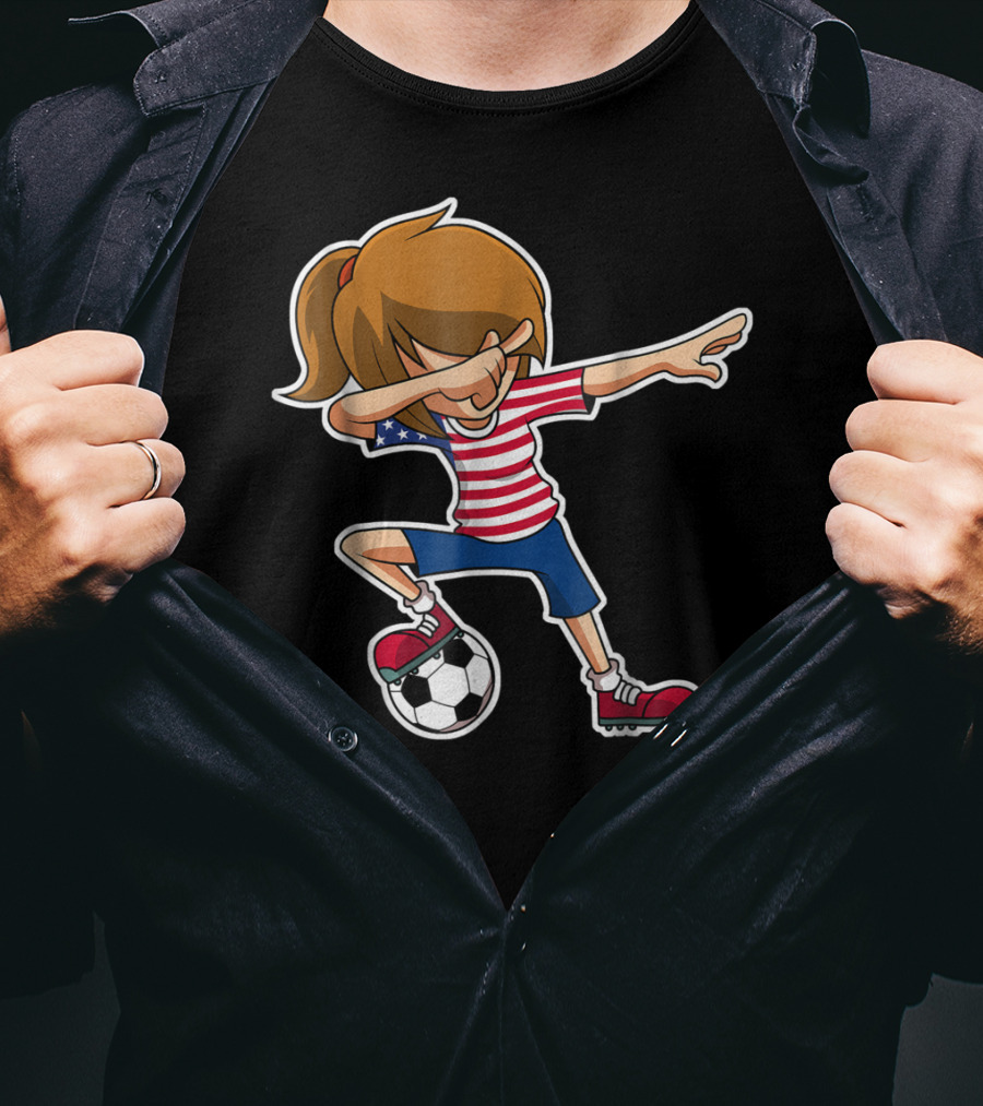 USA Soccer Girl Dabbing Pose With American Flag Jersey T-Shirt