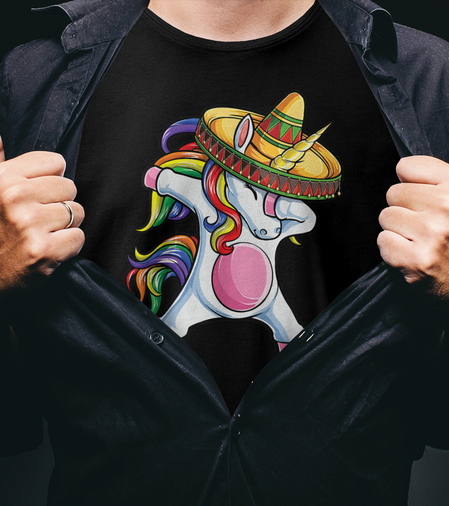 Dabbing Unicorn With Sombrero Cinco De Mayo T-Shirt