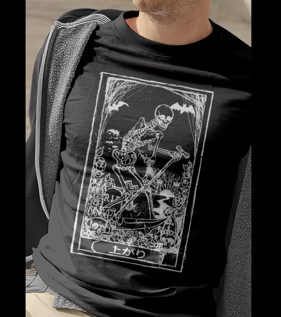 Death Tarot Skeleton Reaper Nu Goth Punk Japa Horror Bats Skulls T-Shirt
