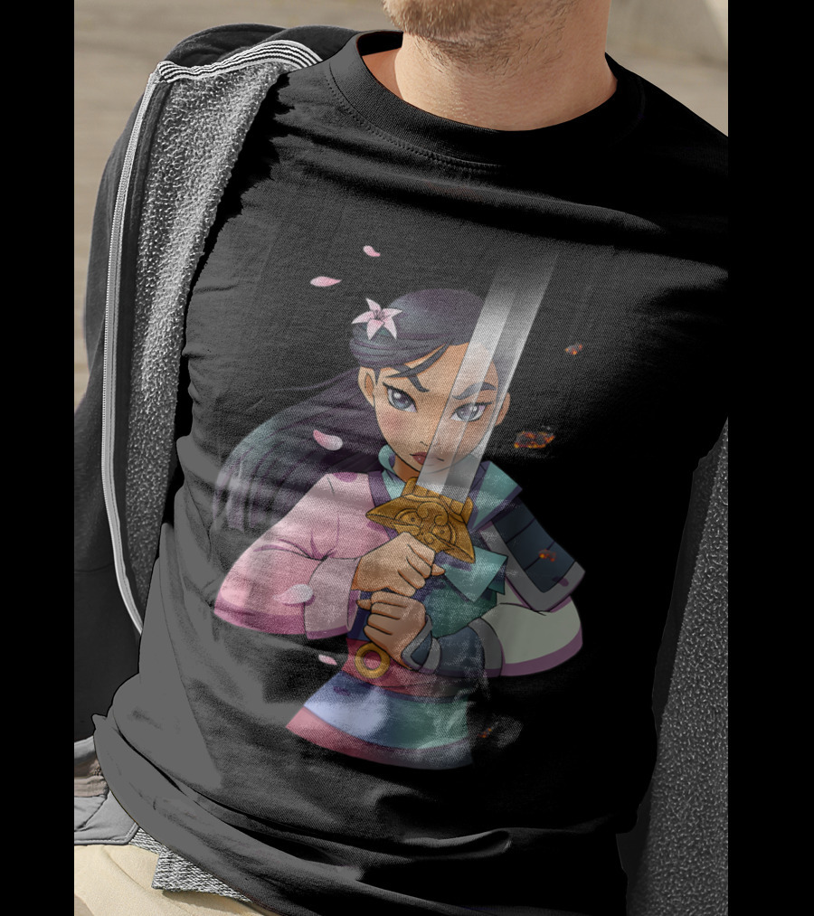 Disney Mulan Anime Half Girl Half Warrior Sword Blossoms T-Shirt