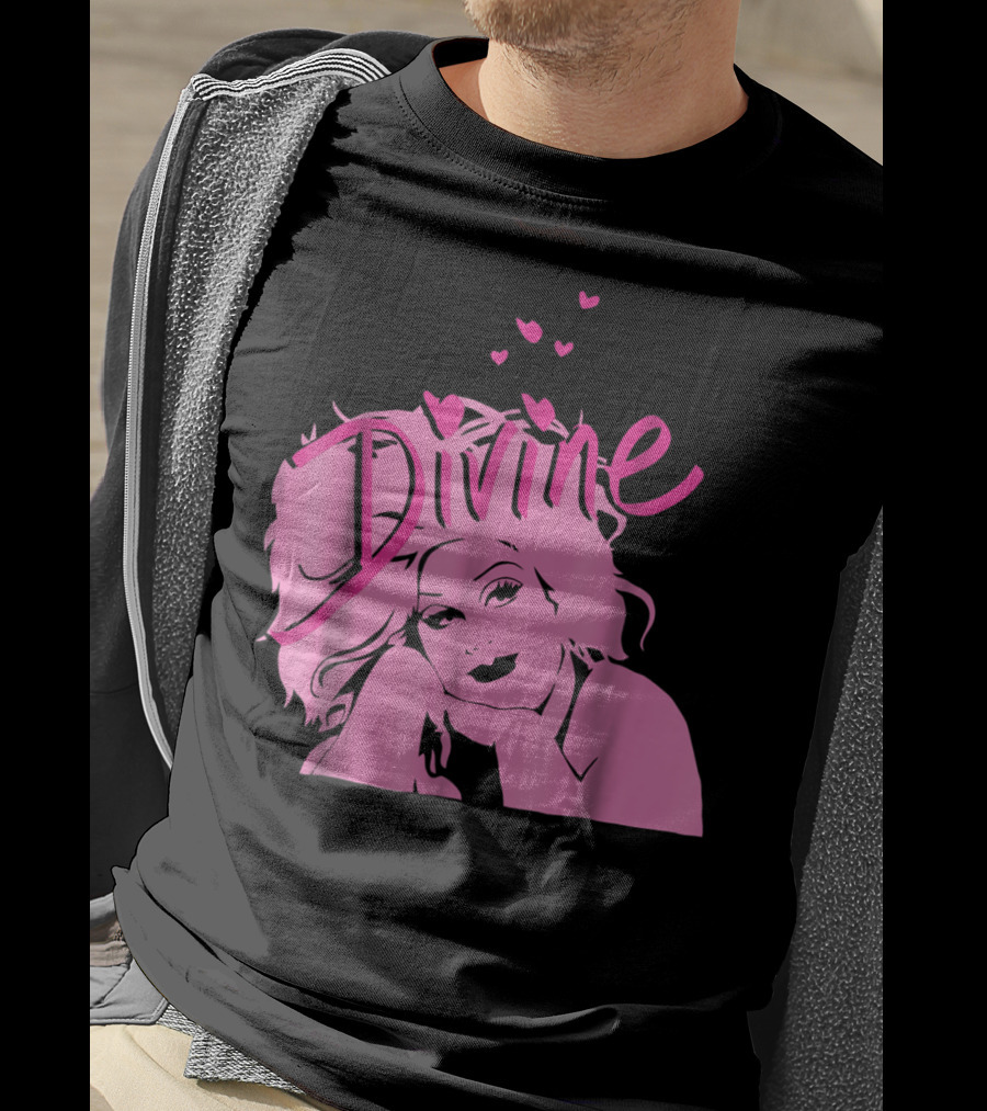 DIVINE John Waters Female Trouble Pink Portrait With Hearts T-Shirt