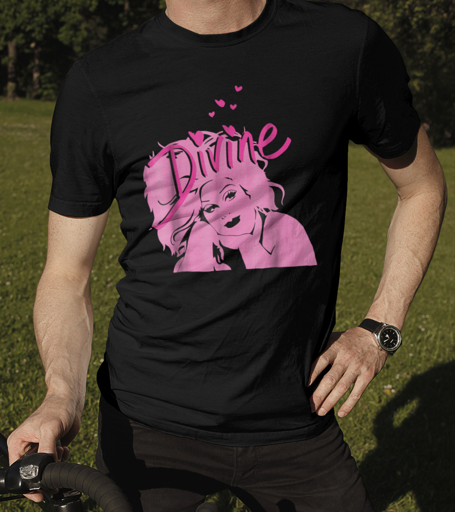 DIVINE John Waters Female Trouble Pink Portrait With Hearts T-Shirt