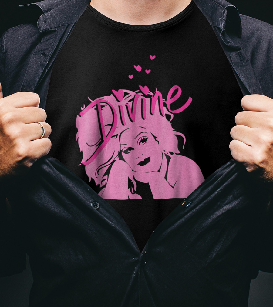 DIVINE John Waters Female Trouble Pink Portrait With Hearts T-Shirt