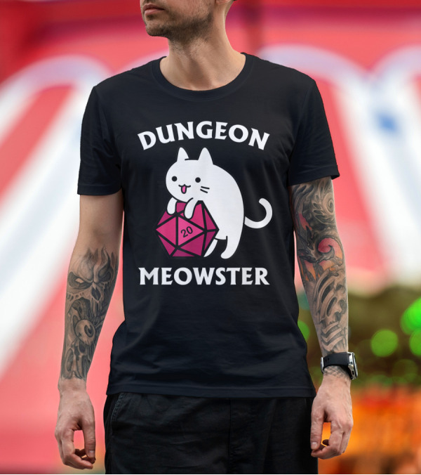Premium T-Shirt: Dungeon Meowster Cat Hugging D20 Dice for Funny DnD Tabletop Gamer T-Shirt Dungeon Meowster Cat Hugging D20 Dice for Funny DnD Tabletop Gamer T-Shirt