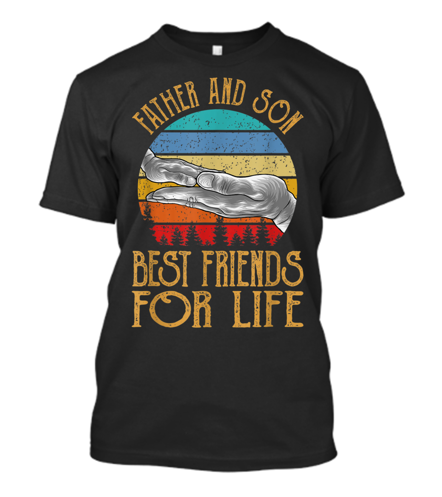 Father And Son Best Friends For Life Vintage Hands Retro Stripes T-Shirt