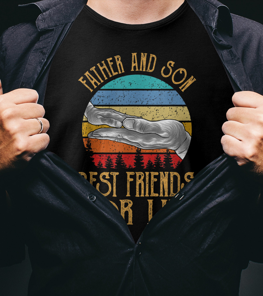 Father And Son Best Friends For Life Vintage Hands Retro Stripes T-Shirt