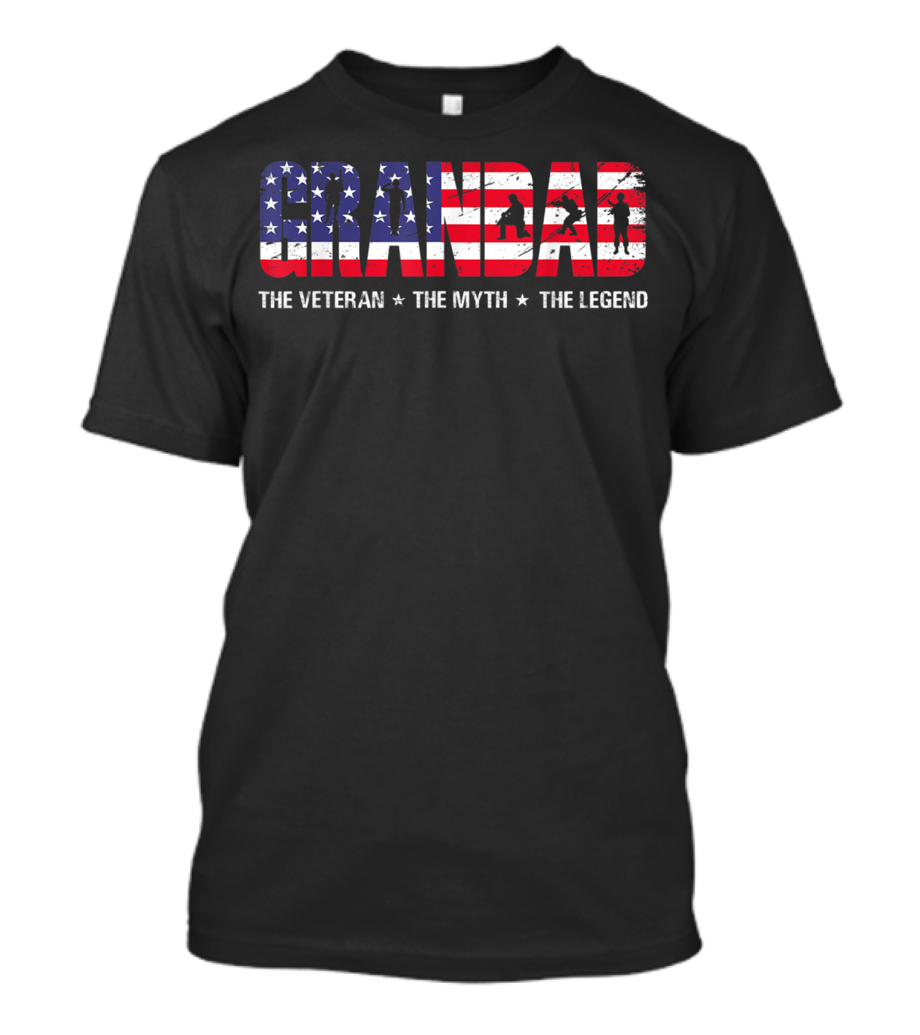 Fathers Day Grandad The Veteran The Myth The Legend Patriotic American Flag T-Shirt