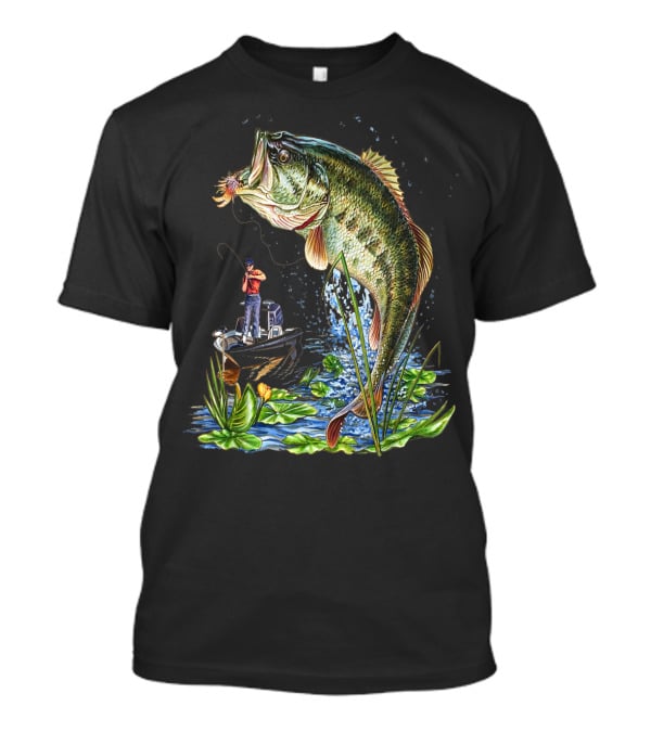 Fishing Large Mouth Bass Catching Scene With Angler And Boat T-Shirt