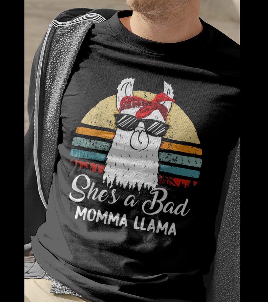 She's A Bad Momma Llama With Sunglasses And Red Bandana T-Shirt