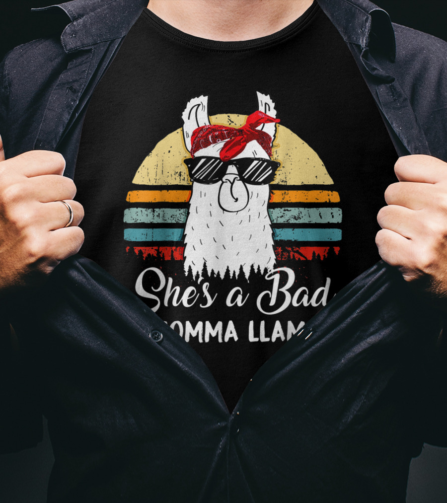 She's A Bad Momma Llama With Sunglasses And Red Bandana T-Shirt