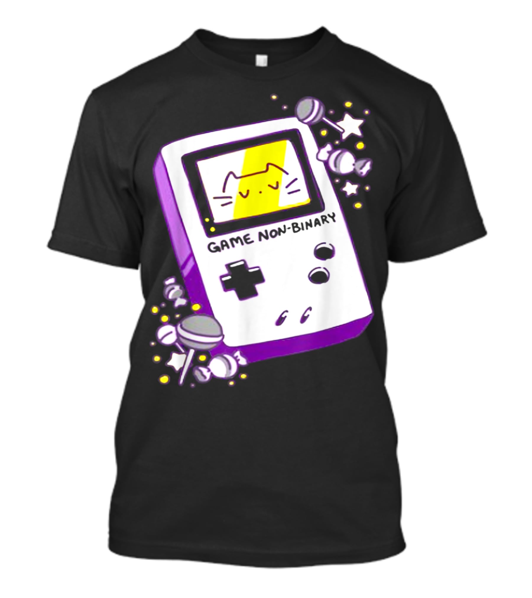 GAME NON BINARY Handheld Console With Cat And Stars T-Shirt