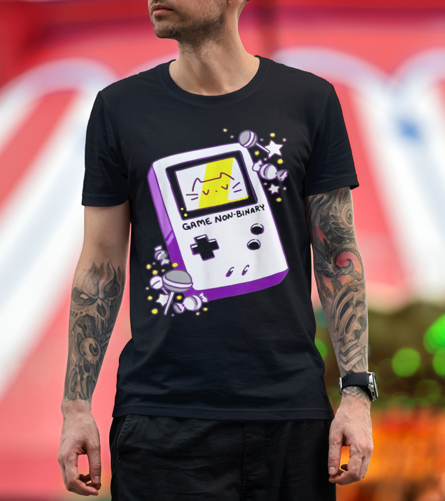 GAME NON BINARY Handheld Console with Cat and Stars T-Shirt