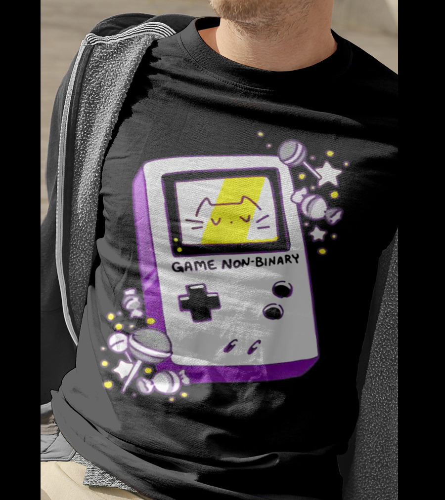 GAME NON BINARY Handheld Console With Cat And Stars T-Shirt