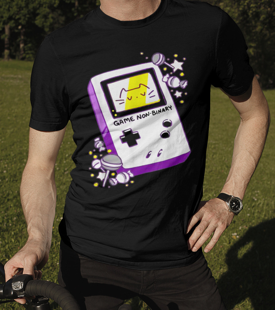 GAME NON BINARY Handheld Console With Cat And Stars T-Shirt