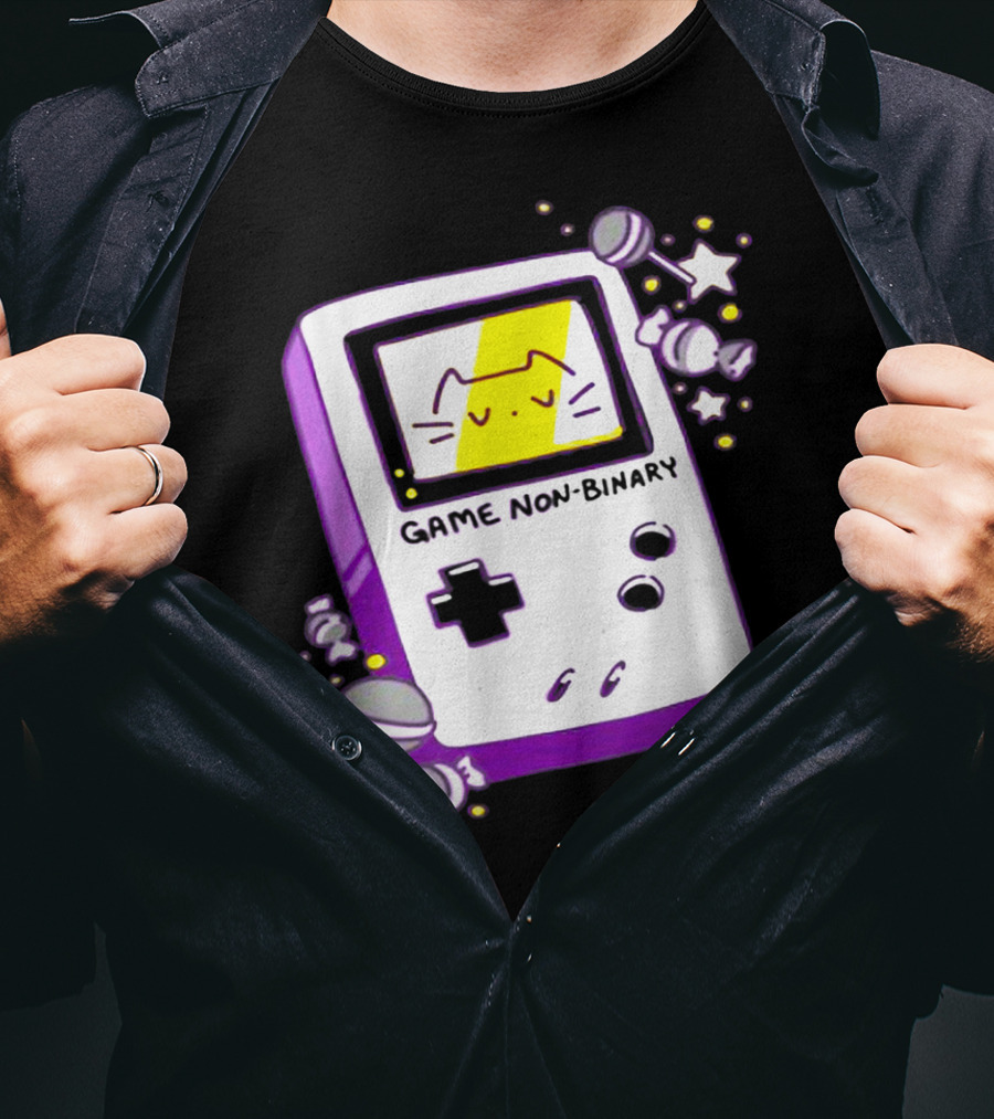 GAME NON BINARY Handheld Console With Cat And Stars T-Shirt