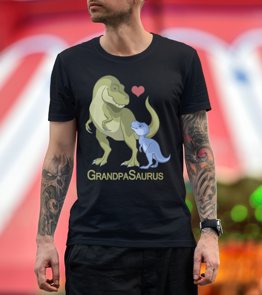 GrandpaSaurus Rex Grandpa Baby Dinosaur with Heart T-Shirt