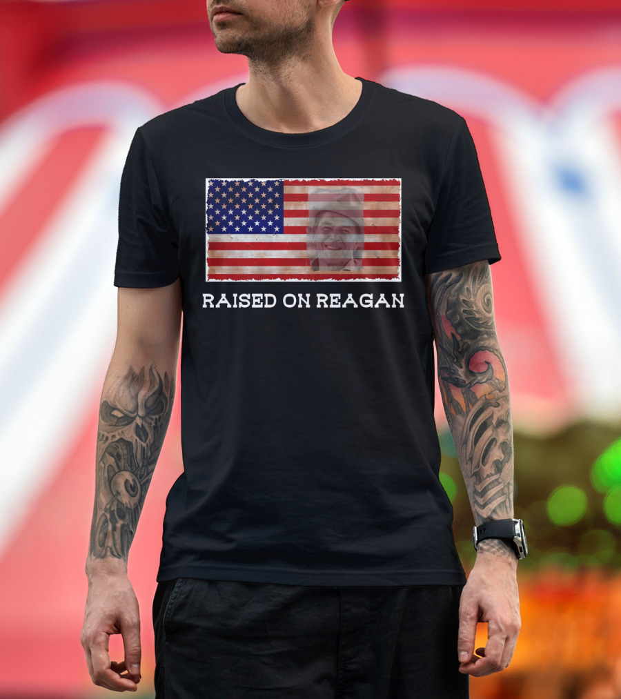 Raised On Reagan American Flag T-Shirt