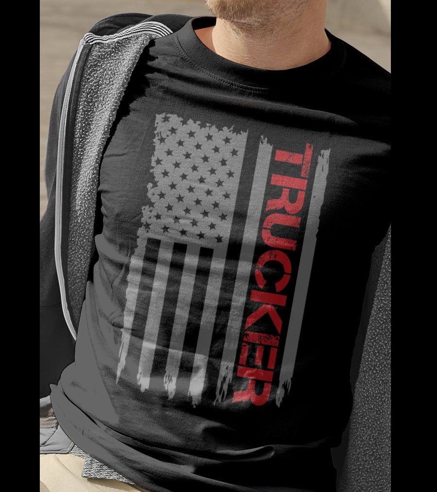 American Flag Trucker Retro Truck Driver T-Shirt
