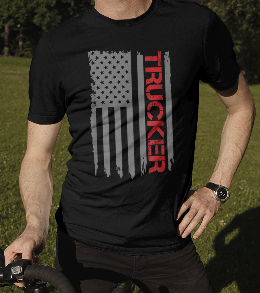 American Flag Trucker Retro Truck Driver T-Shirt