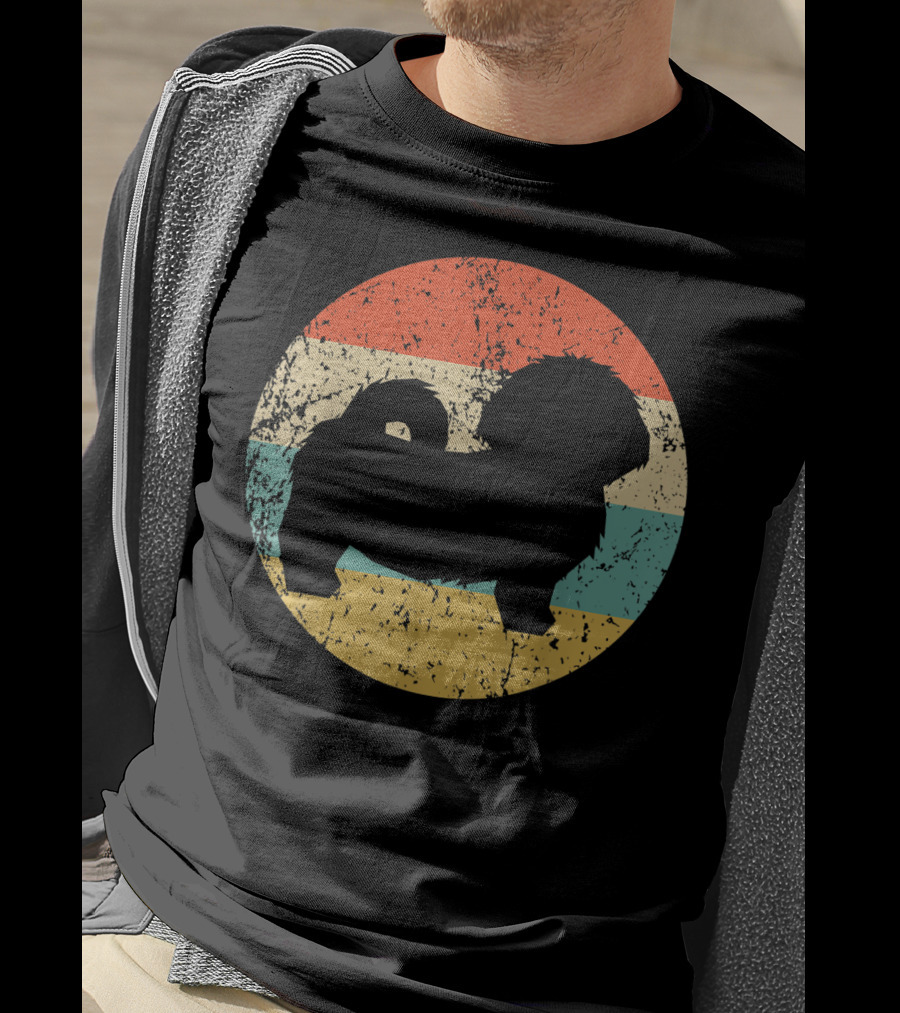 Vintage Shih Tzu Dog Silhouette Retro Stripes T-Shirt