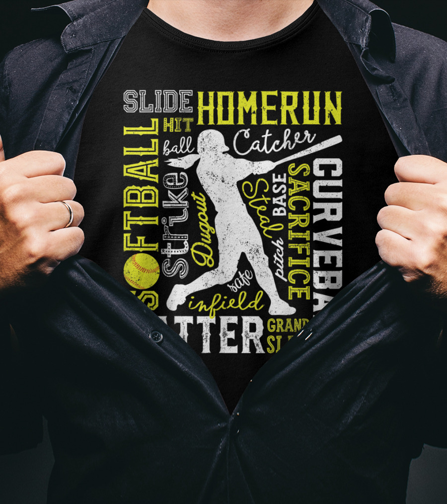 Softball Batter Pitch Homerun Curveball Slide Catcher Strike Grand Slam T-Shirt