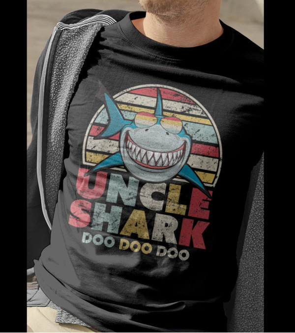 Uncle Shark Doo Doo Doo Retro Vintage Striped Smile T-Shirt